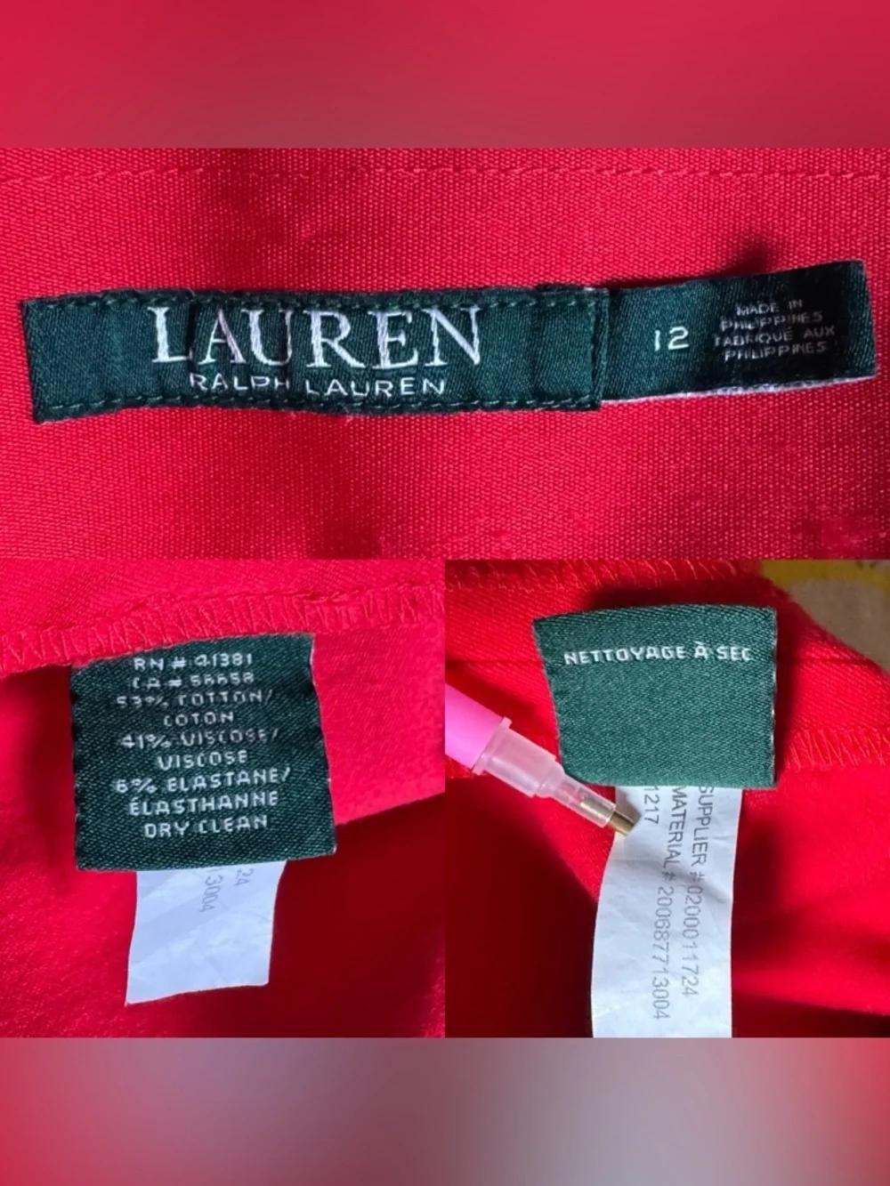 Lauren Ralph Lauren black label red cropped slack size 12